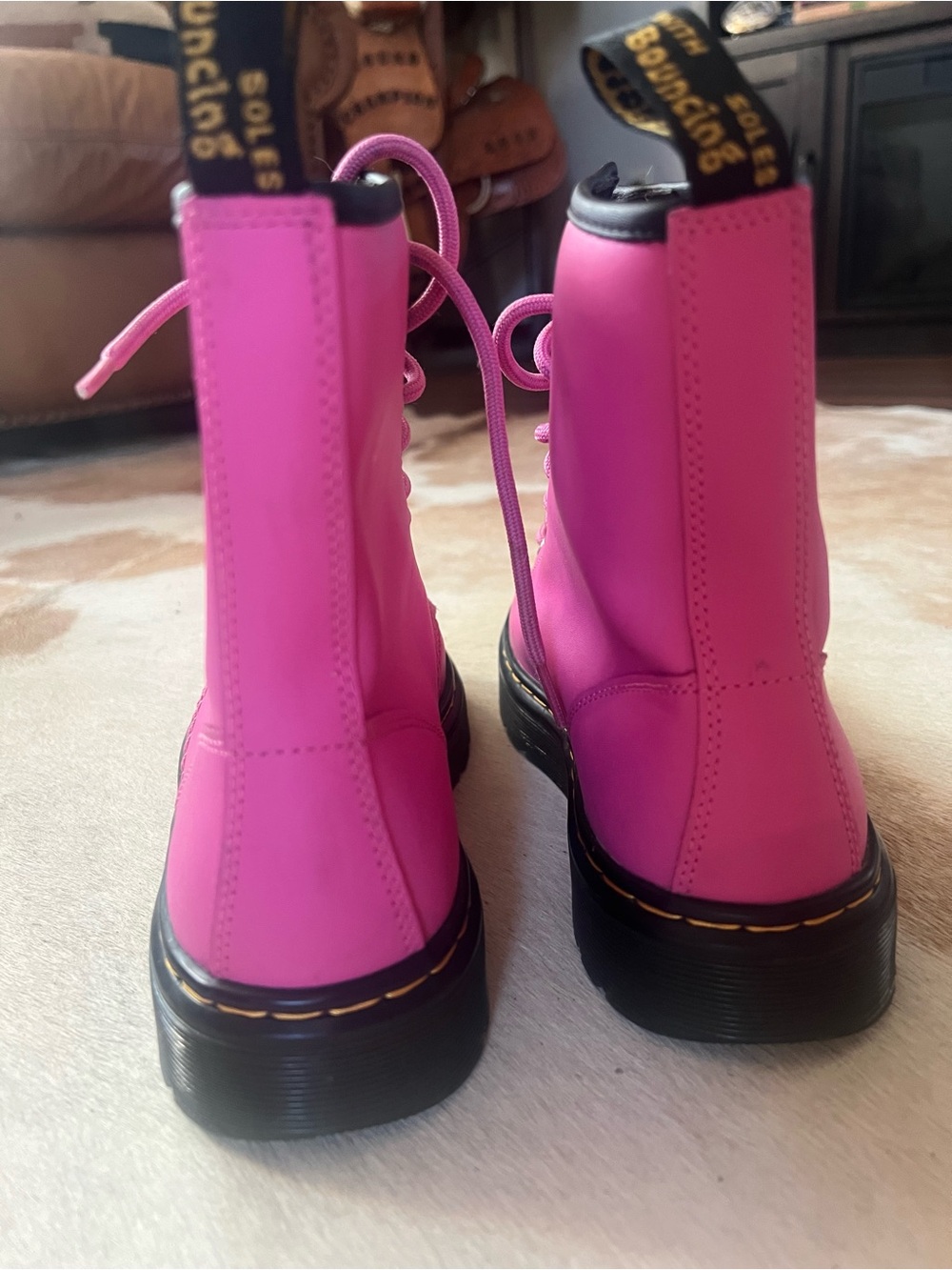 Dr. Martens Zavala Pink Lace-Up Combat Boots - Picture 8 of 11